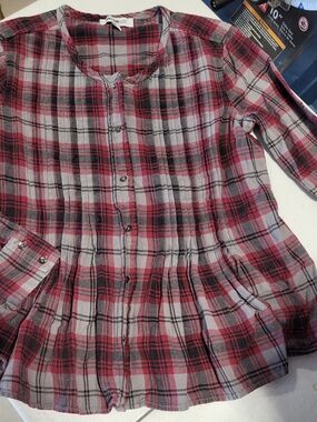William Rast Red and Gray Plaid Shirt